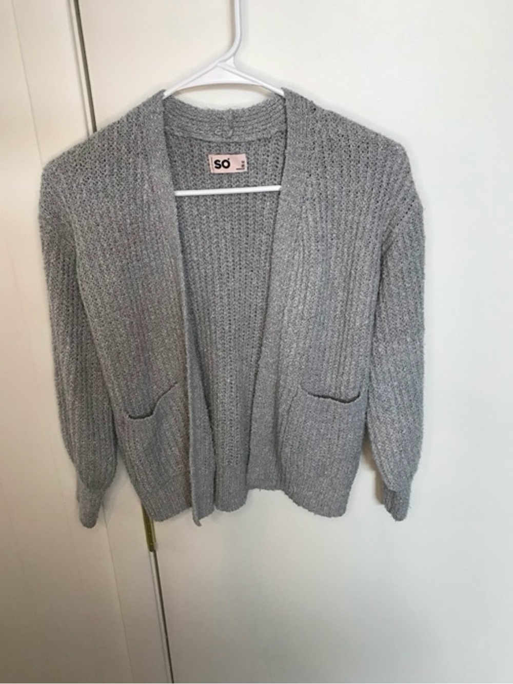 SO Gray Open-Front Knit Cardigan with Pockets